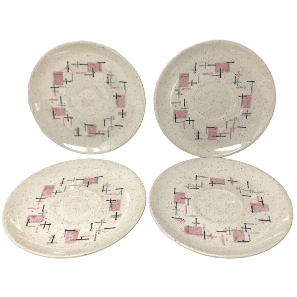 Metlox Vernon Ware Tickled Pink 6" Saucer Plates 50s Dinnerware MCM Set of 4 - Picture 1 of 12